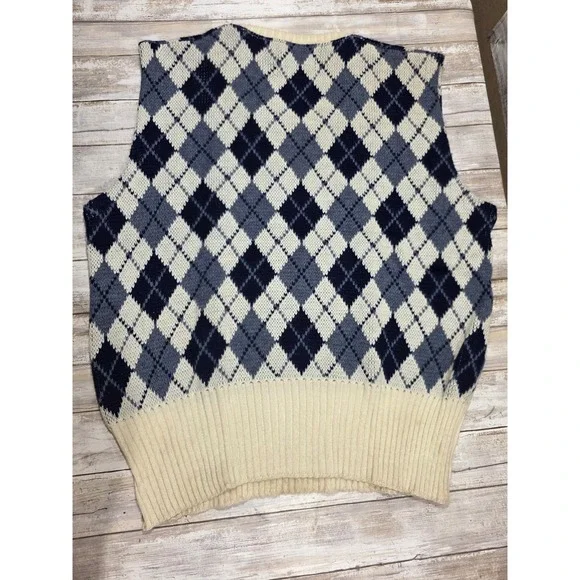 Amana Woolen Mills Blue Argyle Sweater Vest and Cardigan Set Mens Large Vintage